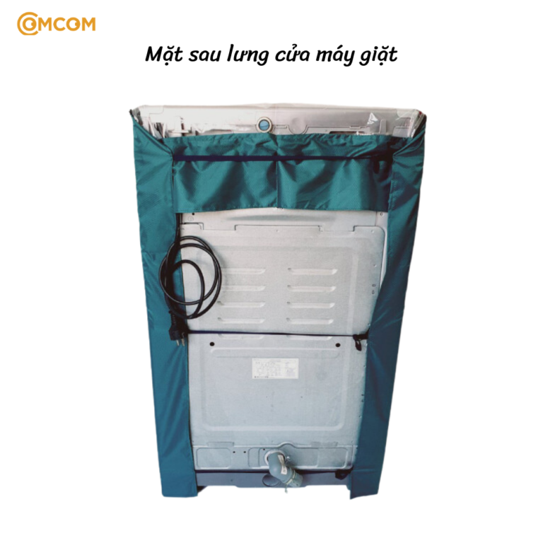 Mặt sau áo trùm máy giặt để hở cho dây điện và ống nước