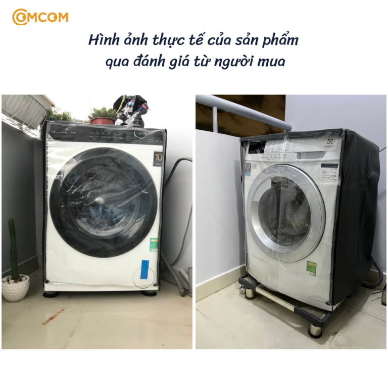 Áo trùm máy giặt trên hai máy cửa trước đặt cạnh nhau