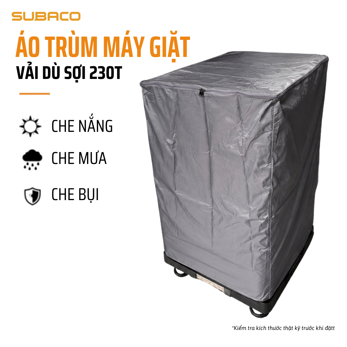 Áo trùm máy giặt vải Dù sợi 230T — che nắng, che mưa, che bụi