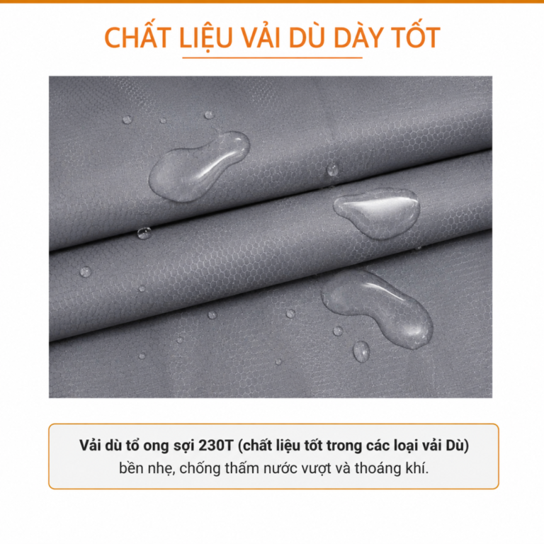 Vải Dù tổ ong sợi 230T chống thấm, nước đọng thành giọt trên bề mặt