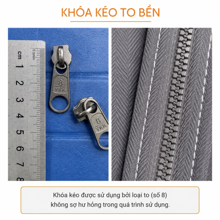 Khoá kéo YKK số 8 loại to bền trên áo trùm máy giặt vải Dù