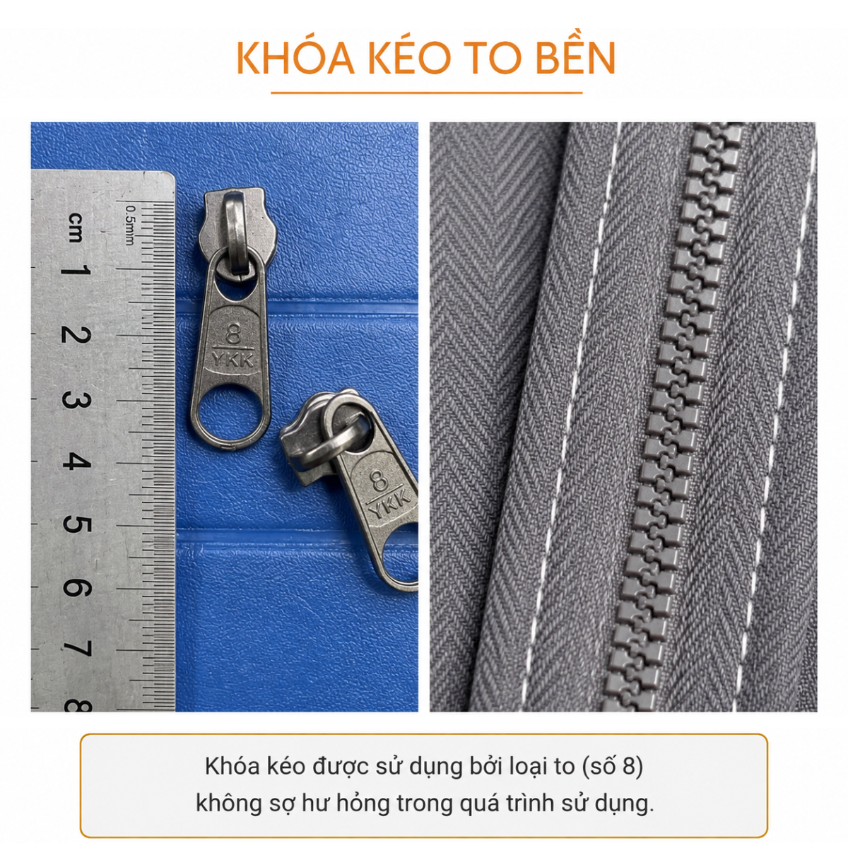 Khoá kéo YKK số 8 loại to bền và đường may kép